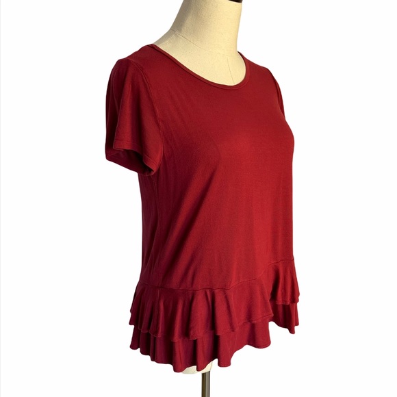 LOFT short sleeve ruffle hem top M Petite - Picture 3 of 6